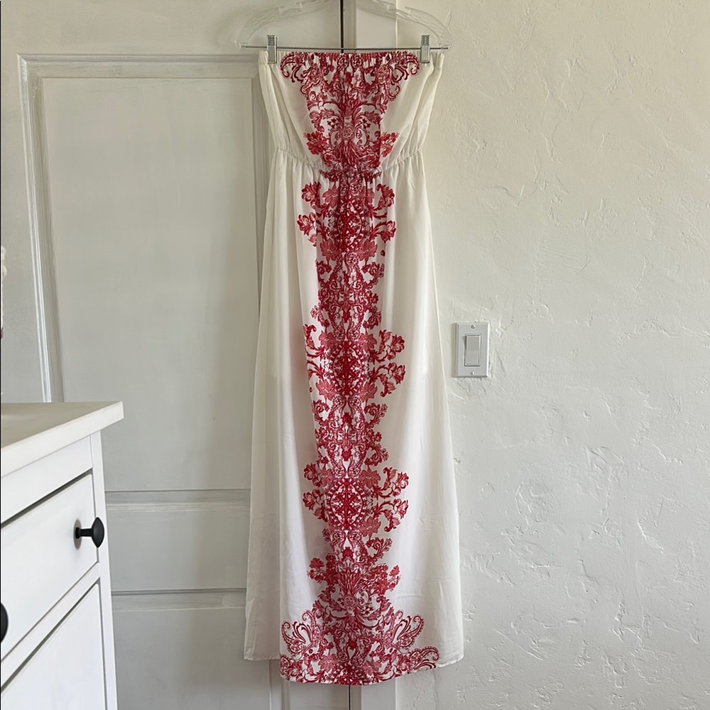 White Strapless Dress with Red floral